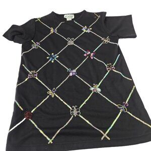Quacker Factory Women's Size X-Small Sequin Ladybug Insects Top